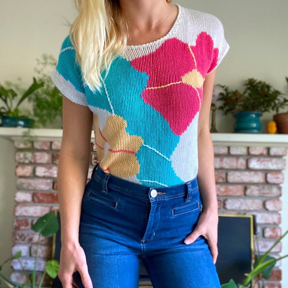 Vintage Knit Short-sleeved Sweater